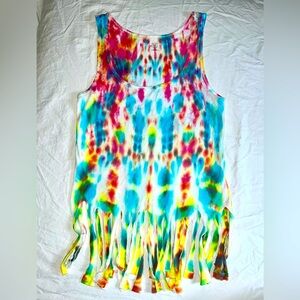 Custom one of a kind Tie-dye cropped tank with tassel bottom